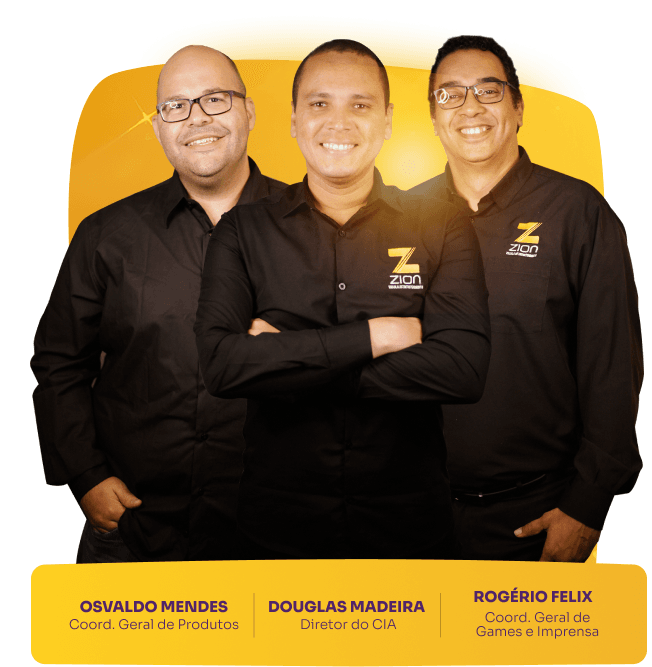 Equipe CIA - OSVALDO MENDES (Coord. Geral de Produtos) - DOUGLAS MADEIRA (Diretor do CIA) - Rogério Felix (Coord. Geral de Games e Imprensa)